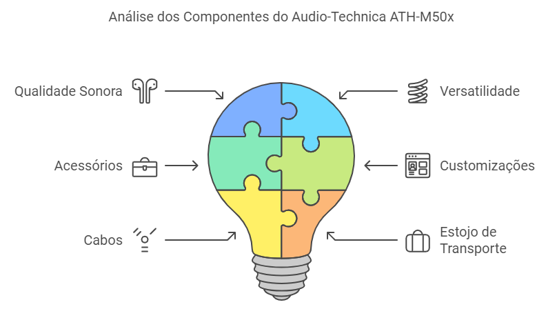 O Audio-Technica ATH-M50x não é apenas um excelente fone de ouvido em termos de qualidade sonora, mas também se destaca pela sua versatilidade em acessórios e opções de customizações. Ao adquirir os ATH-M50x, os usuários recebem um pacote que inclui não apenas o fone de ouvido em si, mas também uma variedade de cabos, um estojo de transporte e outros elementos que enriquecem a experiência do usuário. Os cabos disponíveis variam em comprimento e estilo, oferecendo a possibilidade de usar conexões balanceadas e não balanceadas, permitindo uma maior liberdade e flexibilidade ao ouvir música em diferentes ambientes.